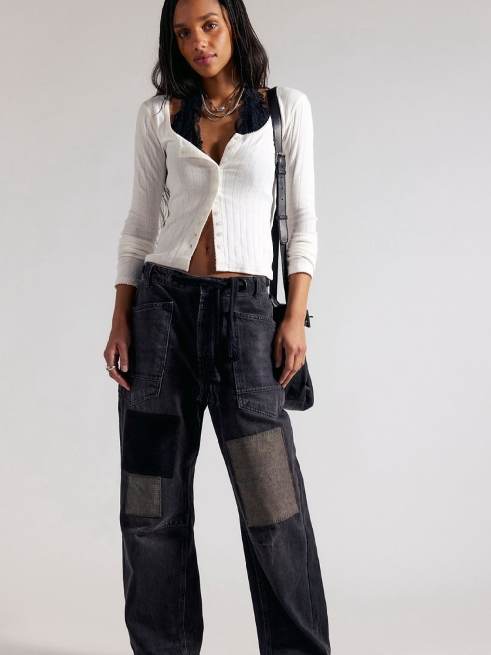 Free People Moxie Low Slung Barrel Nighthawk 33 Black Jeans - Picture 1 of 8